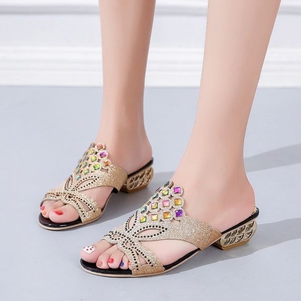 

ever women summer open toe y heel sandals fashion bling s beach flip flops slip on outside slides shoes woman y200628, Black