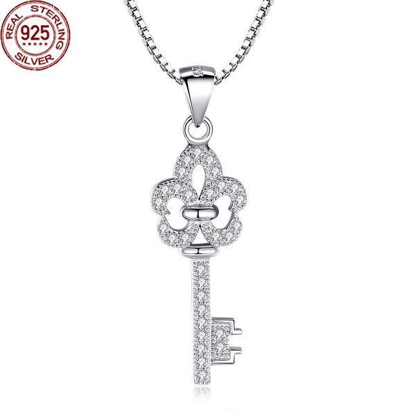 

popular 925 silver korean key pendant fashion lifetime key love lock slightly inlaid with zircon female's