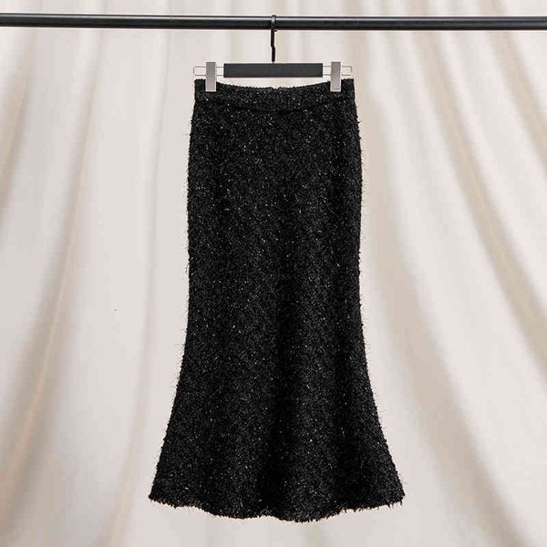 

skirts high end celebrity temperament bright silk skirt black high waist wrap hip thin fishtail women's winter middle length plus the s