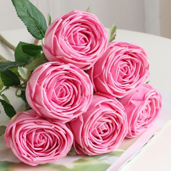 Flores decorativas grinaldas 5pcs/lote curling rosa flor artificial toque real decoração caseira material de casamento de galho de ramificação de escritório