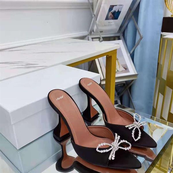 

paris mules amina italy muaddi slippers crystal-embellished satin shoes bow black pyramid heel306v