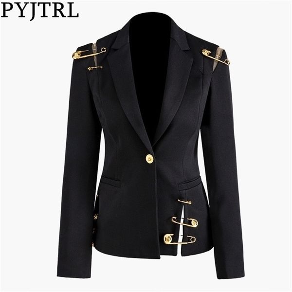 

pyjtrl spring autumn black hollow out pin spliced jacket fashion long sleeve women coat y201012, Black;brown