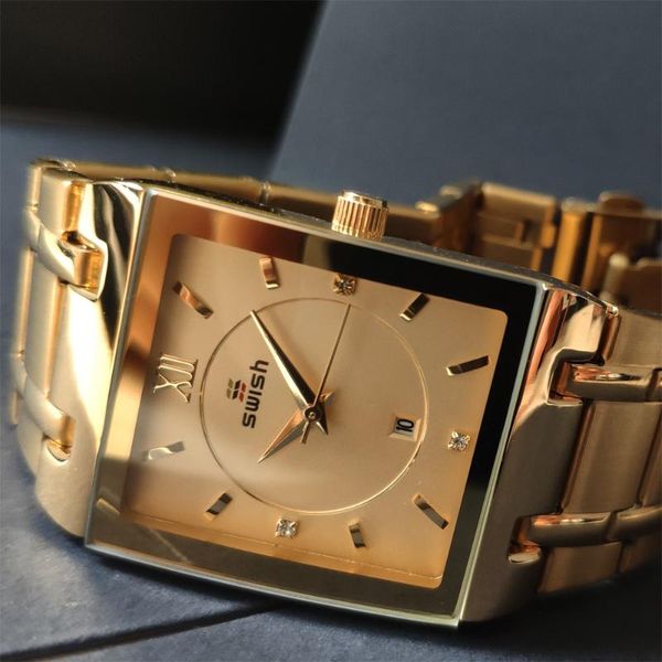 Нарученные часы Топ Relogio fereminino Luxo Golden Bracelet Watch Women Fashion Square Quartz Watch Ladies Diamon