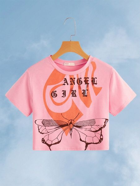 

romwe butterfly letter graphic crop tee u8jd#, White
