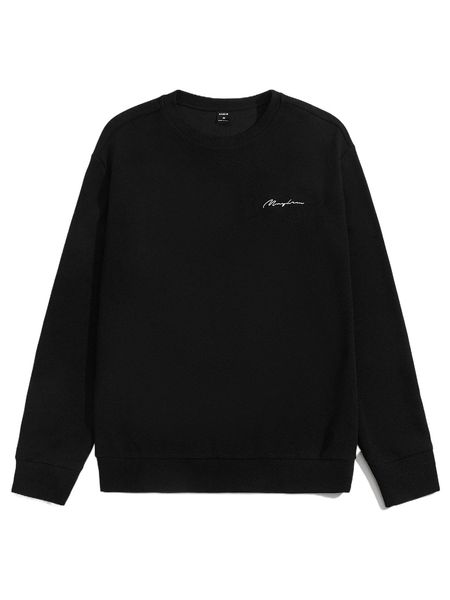 

men letter embroidery drop shoulder sweatshirt i1mi#, Black