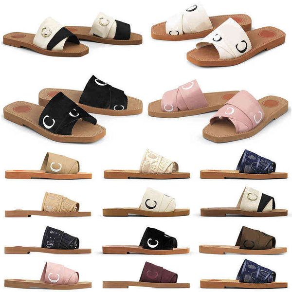 

men women slides sandals designer slippers woody flat mule in canvas white black grey green soft pink sail navy blue mens summer sandal x54f