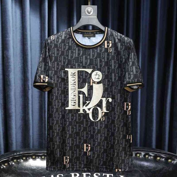 

men's clothing brand 2022 new summer men's short sleeve t-shirt korean slim fit casual round neck printed, White;black