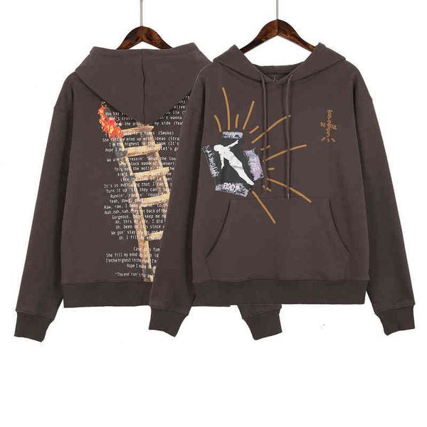 

men's hoodies & sweatshirts trendy travis scott flame ladder printed casual loose plush hoodie df2n, Black