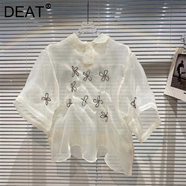 Deat Women Flower Folds Fashion Transparent T-shirt Chegadas Redonda pescoço de manga curta Fashion Spring Summer 11d1284 210709