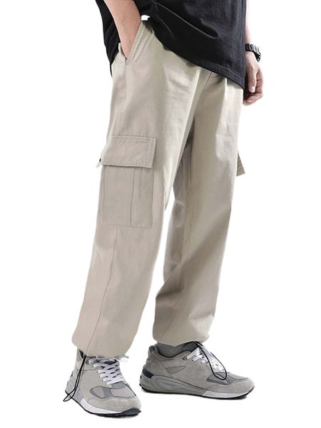 

men flap pocket drawstring hem pants s89e#, Black