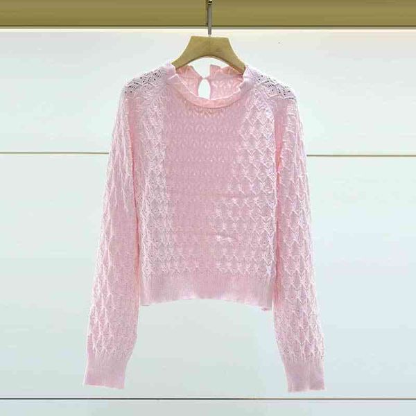 

women's knits & tees fadan 's early autumn cherry blossom pink rhombic lattice hollowed out fungus edge round neck sweater, White