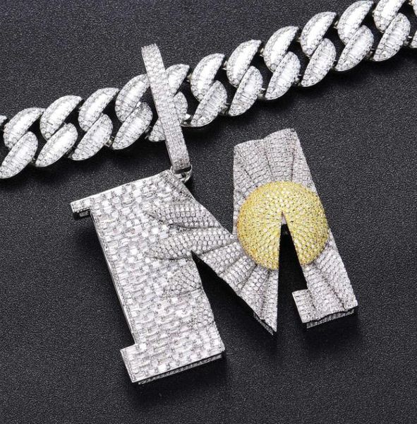 

hip hop pendants 3a+ cz stone paved bling iced out big heavy daisy flower letter m necklaces for men rapper jewelry gift, Silver