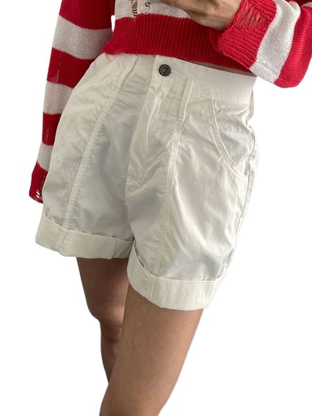 

dazy solid rolled hem straight leg shorts k3da#, White;black