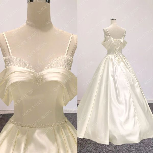 Neuestes A-Linie-Hochzeitskleid 2022, schulterfrei, mit Perlen verziert, einfache Brautkleider für die Braut, Korsett-Kleider