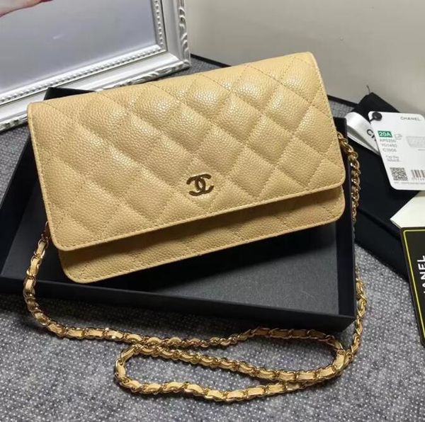 

cha-nel classic leather wallet on chain shoulder bag caviar texture messenger bag 19*12*3cm 1:1 dupe
