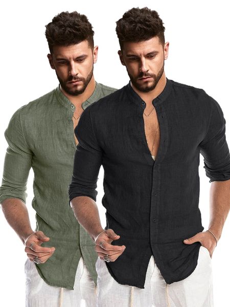 

men 2pcs solid stand neck shirt m8ez#, White;black