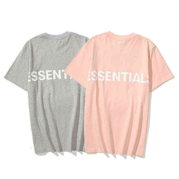 

essential men double line high street loose t shirts reflective printing short sleeve t-shirt for women pure cotton pink sweet couple's, White;black