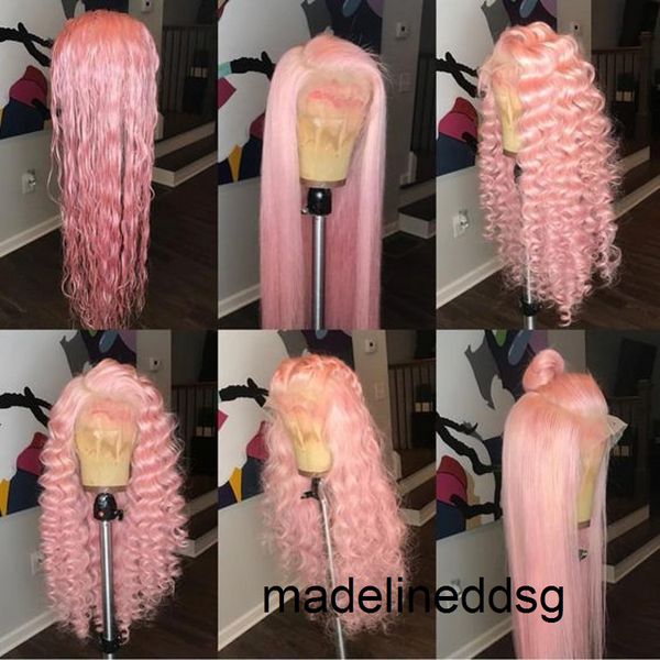 

10a quality perruque deep curly pink full lace front wigs transparent natural hairline simulation human hair wigs for women 9quu, Black