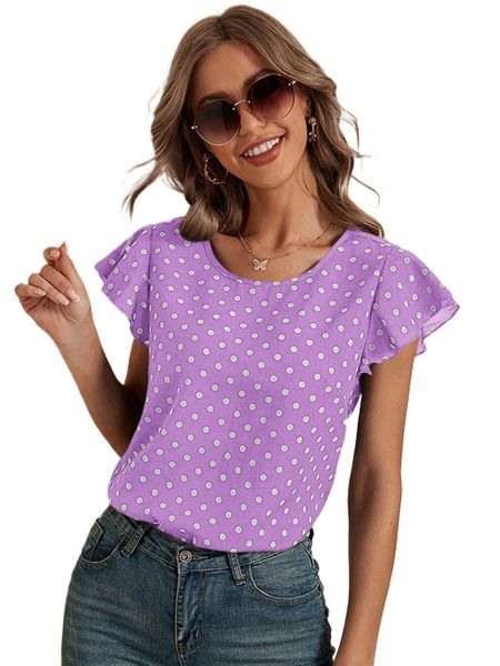 

polka dot butterfly sleeve blouse e0g8#, White