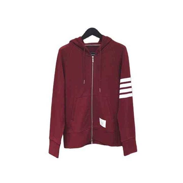 

thon 2022 new men's clothing browne tb burgundy engineered 4-bar zip-up classic jersey hoodie men lover custom yarn dyed, White;black