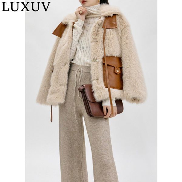 

luxuv women's imitate fur coat design outwear winter jacket overcoat female natural parka warm clothing plush aesthetic chic t220716, Black