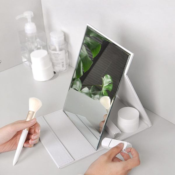 Spiegel Make-up-Spiegel Desktop Plaid Kunstleder Gehobene Berühmtheit Tragbare Falten Prinzessin Glas Spiegel Spiegel
