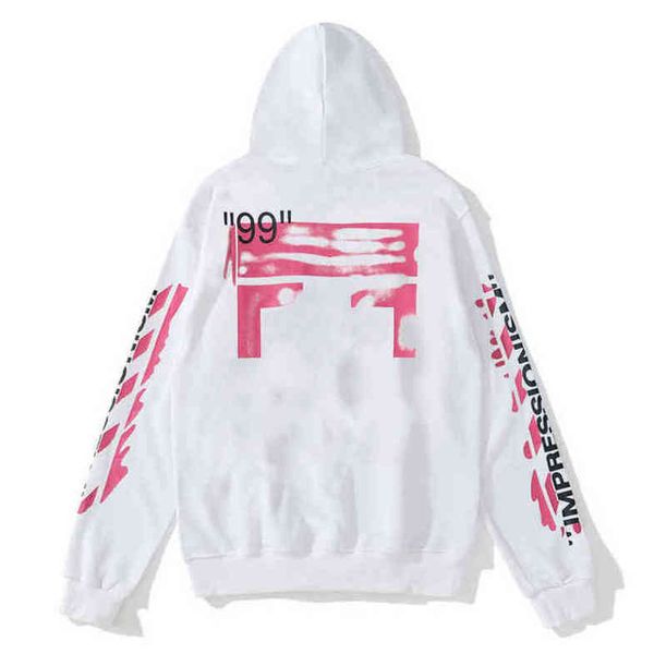 

fashion mens loose offs hoodies brand classic sweatshirts hoodie cotton pullover long sleeved back oil paint arrow x men women hooded jacke, Black