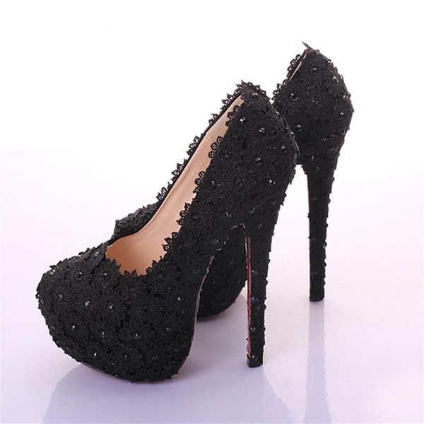

super high heel bridesmaid shoes black lace rhinestone bridal wedding shoes beautiful graduation party prom high heels269k