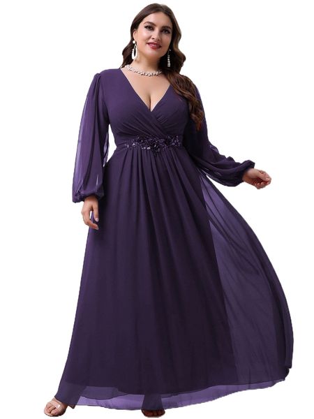 

plus contrast sequin floral applique bishop sleeve maxi chiffon dress n3zn#, Black