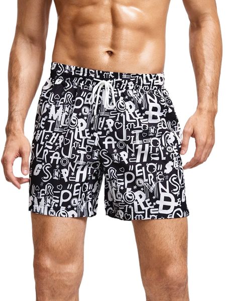 

men letter graphic drawstring waist shorts h0fi#, White;black