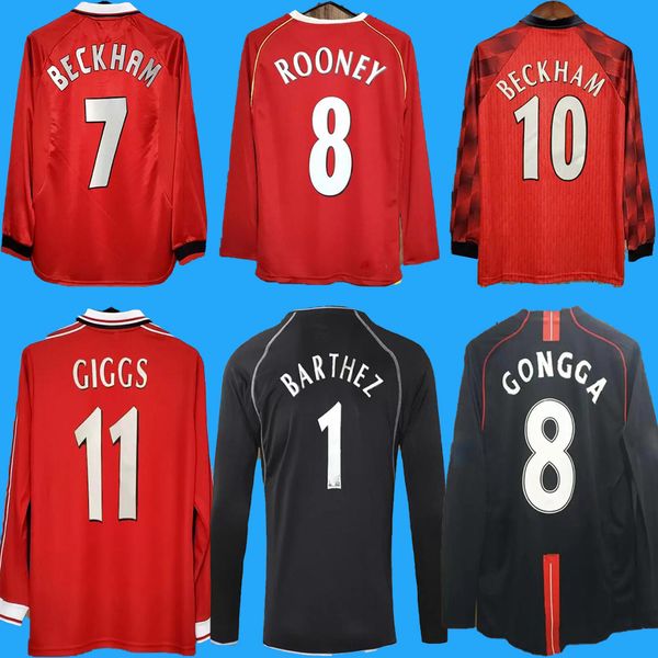

manchester long sleeve 1986 1988 man retro soccer jersey blue white red 86 88 utd beckham cantona rooney ronaldo football shirt classic vint, Black