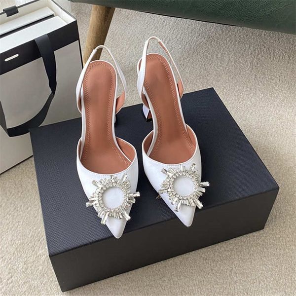

fashion classic designer crystal sandals silk fabric with leather outsole dress party pointed high heels with original shoe box, Black