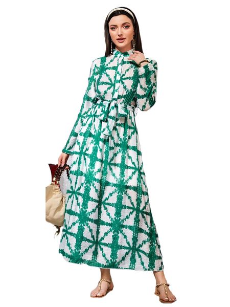 

allover print belted shirt dress n62g#, Black;gray