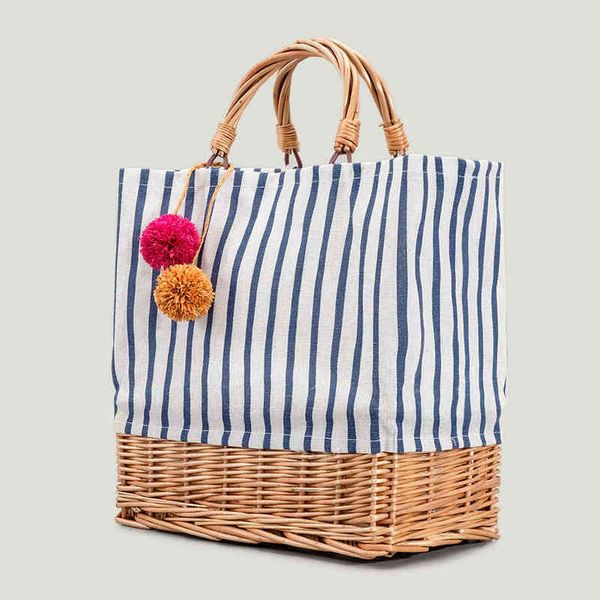 Secchiello in tela intrecciata in rattan Borsa da donna a righe Cestino di paglia Borsa da donna Tote Peluche Dot Estate Borsa da donna con manico superiore Borsa da ragazza Nuovo 220512