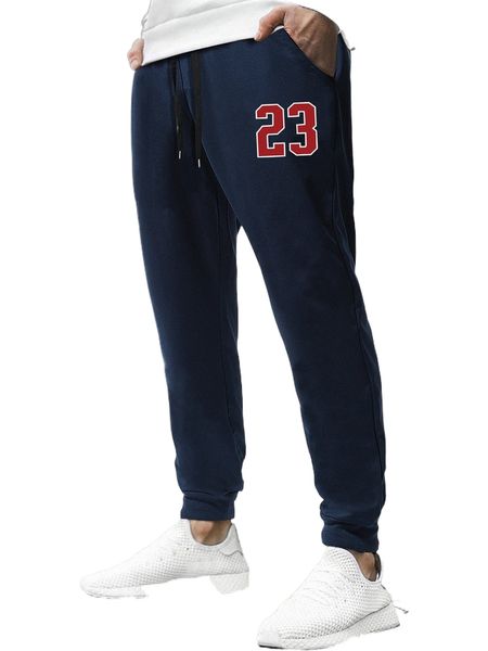 

men number print drawstring waist sweatpants 263e#, Black