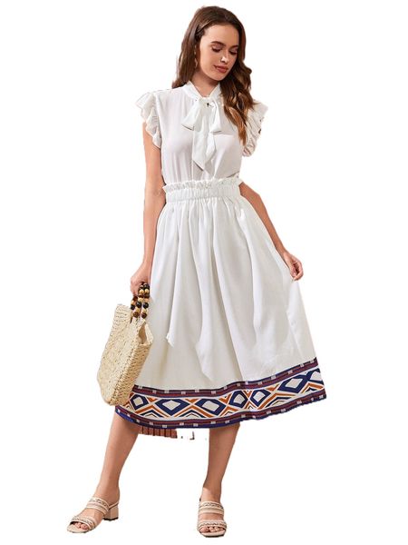 

frill waist geo print skirt u0zv#, Black