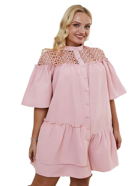 

simplee plus guipure lace panel ruffle hem smock dress p0gz#, Black