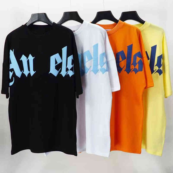 

high version men' t shirt pa summer rainbow angel foam chest letter print tshirt bat sleeve round neck short t-shirt fashion brand, White;black
