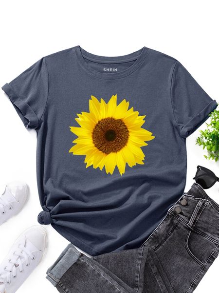 

sunflower print tee z53y#, White