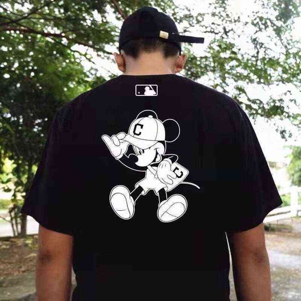 

chao brand mlb cartoon mouse ny printed short sleeve round neck loose combed cotton breathablefqo9, White;black