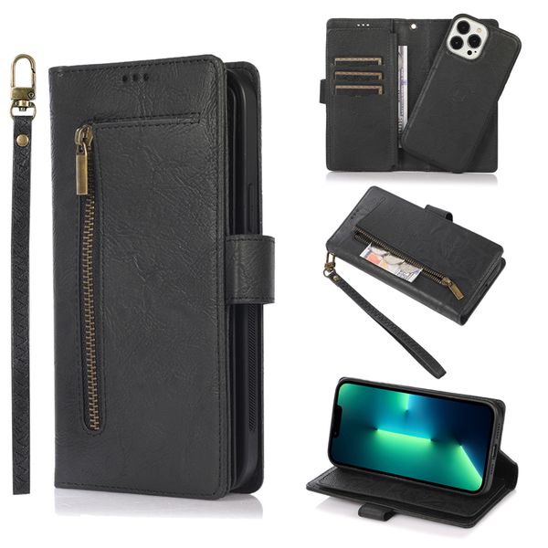 Rope Detachable Flip Phone Case for Samsung Galaxy S20 Ultra S21FE S20FE Note20 Note10 Pro Note9 S10 Plus A12 5G A32 A52 A72 A51 A71 A70 A50 Note9 Zipper Wallet Shell