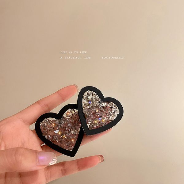

925 silver needle irregular stone love exaggerated advanced frosty style stud earrings retro black peach heart eardrop, Golden