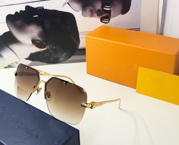 Мода Lou Vut Cool Sunglasses Новый дизайнерский мужская площадь UV400 простое безрамное отражающее зеркало 24k золота с покрытием.