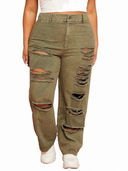 

sxy plus ripped raw hem pants 26md#, Black