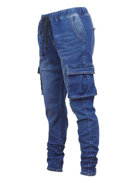 

men flap pocket cargo jeans a4b0#, Blue