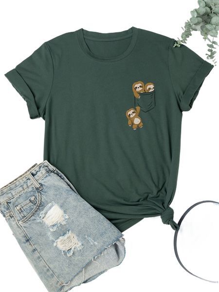 

plus sloth print tee b7su#, Black