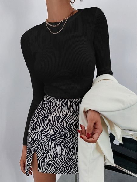 

ribbed solid slim sweater e0ry#, White;black