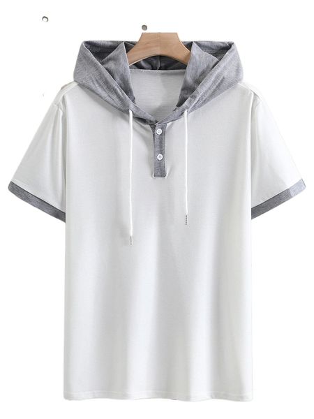 

men color block drawstring 2 in 1 hooded tee b3ro#, White;black