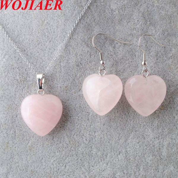 

wojiaer silver color necklace dangle earrings jewelry set for women pendant heart natural stone wedding party bo958, Black