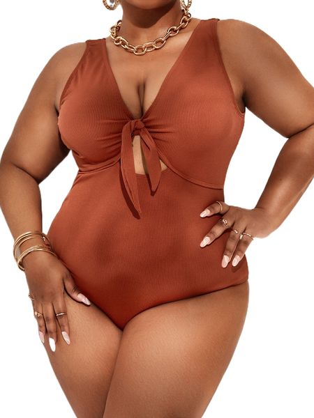 

plus tie front one piece swimsuit f9zp#, White;black